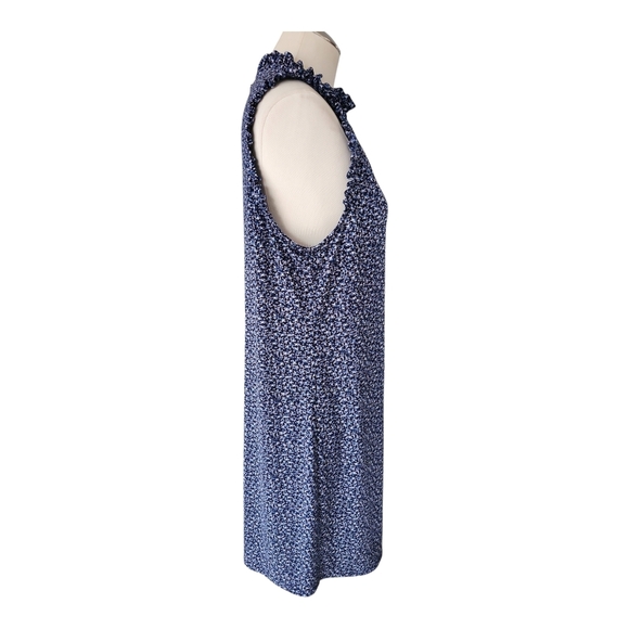 Michael Kors Navy Blue Floral Sleeveless Ruffle Midi Dress – Size L - Picture 3 of 11